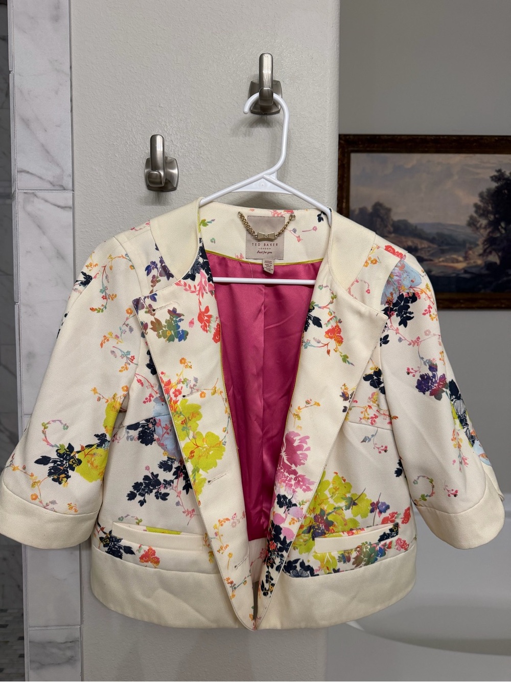 Ted Baker Cream Floral Blazer with Pink Lining